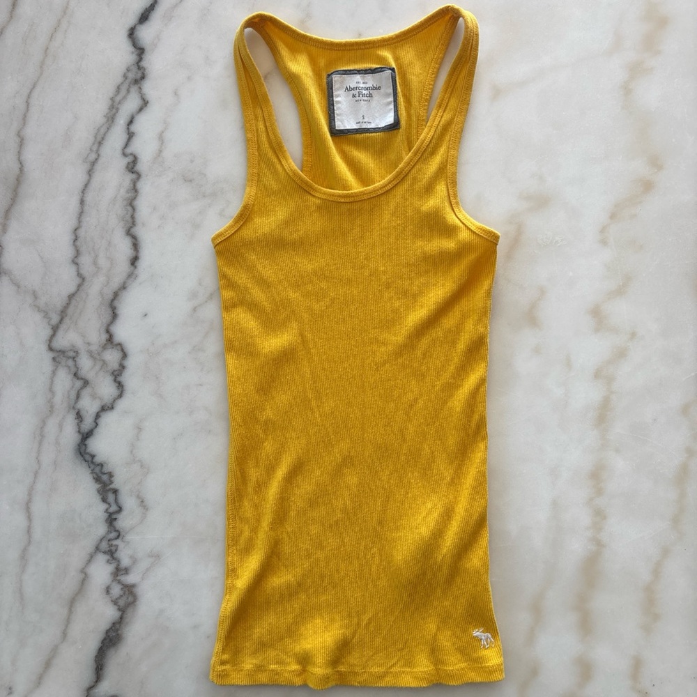 Vintage A & F Yellow Ribbed Spaghetti Strap, Racerback Y2K Preppy Size Medium